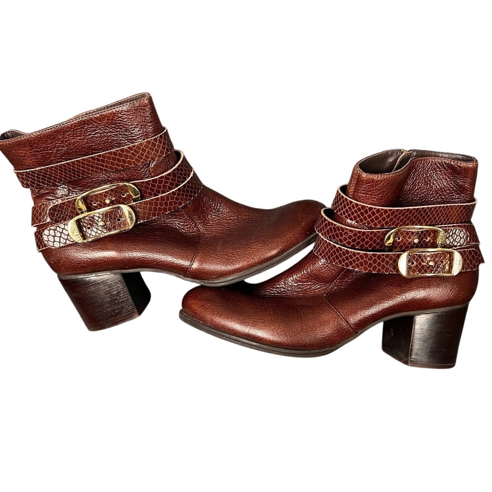 Leather Ankle Boot -Size 7-LUZ DA LUA - 2" Heel with Side Zippers- Gold Accents